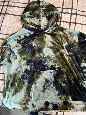 Scoop Tie-Dye Hooded Pullover Sweatshirt - Blue, Green, Black